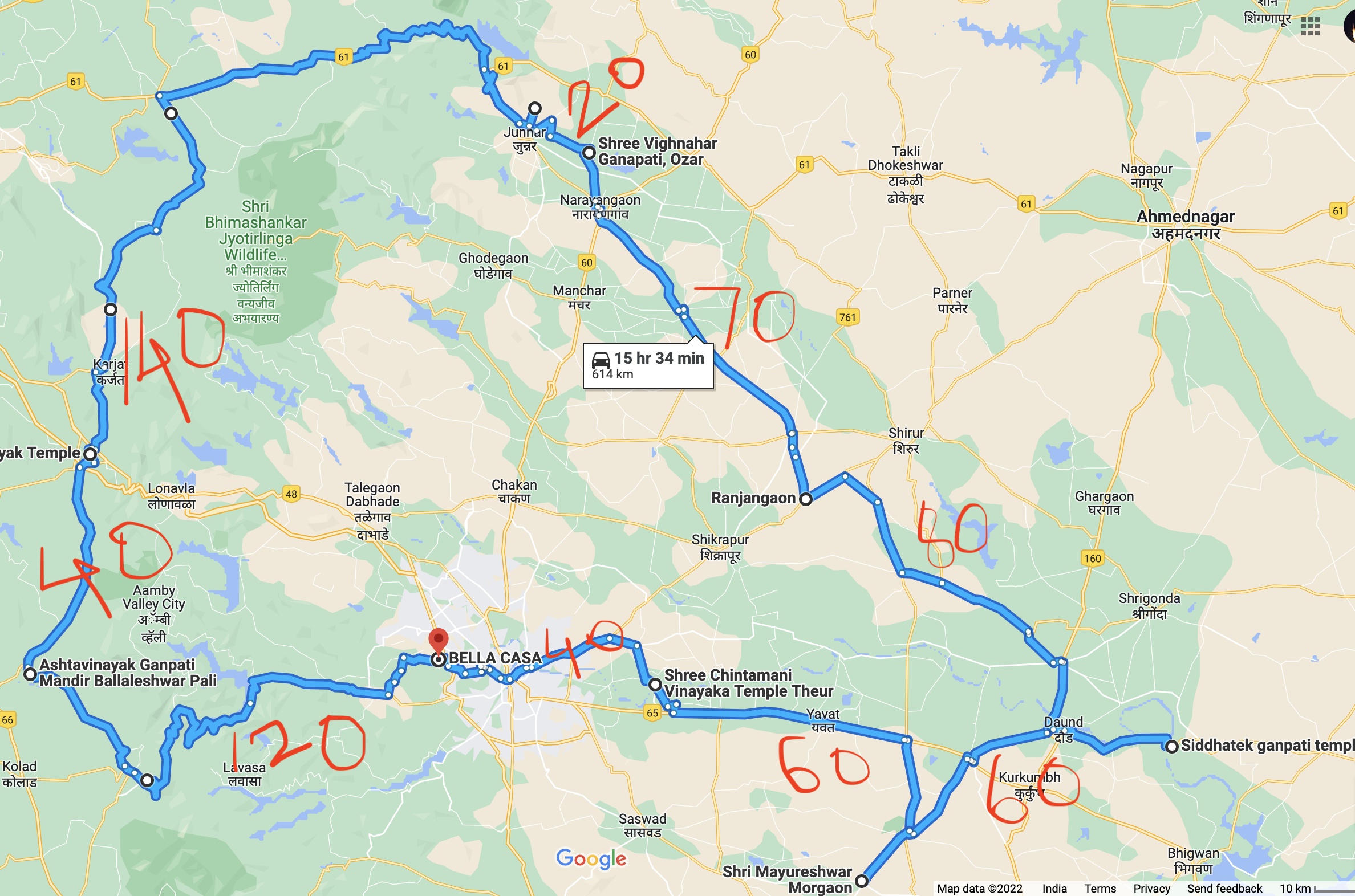 map with distances